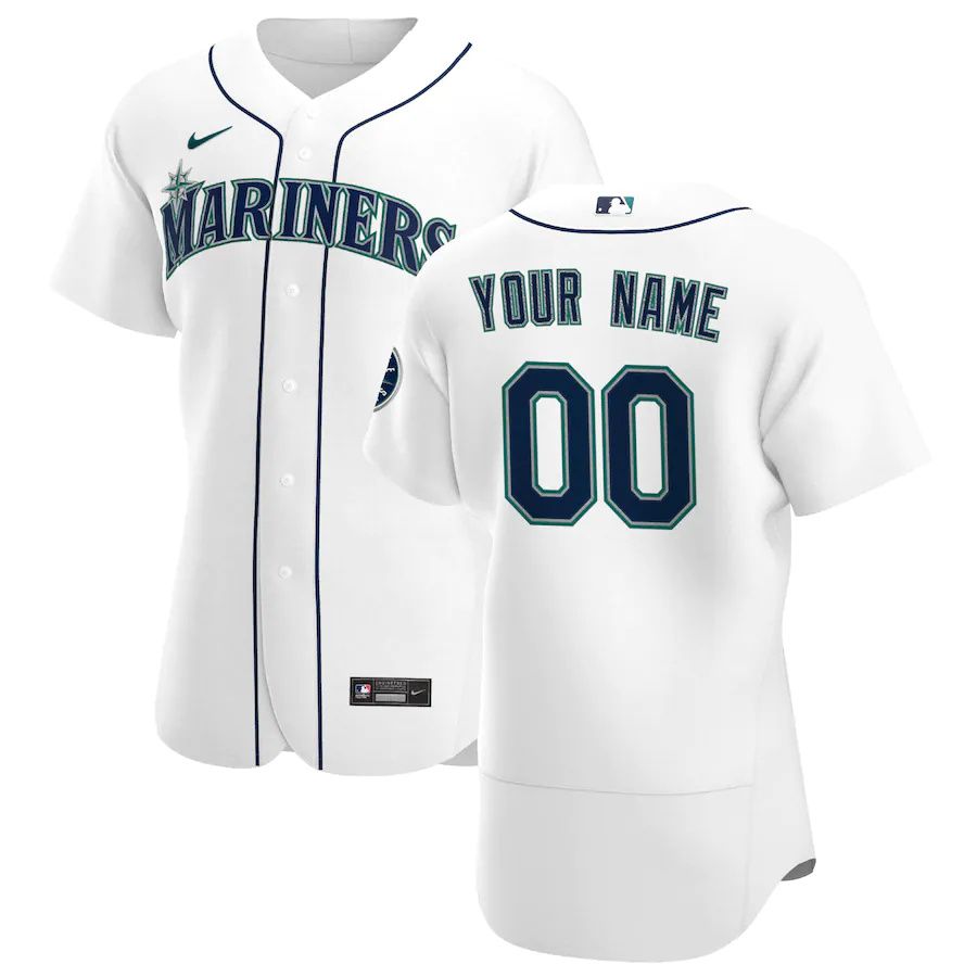 Mens Seattle Mariners Nike White Home Authentic Custom MLB Jerseys->customized mlb jersey->Custom Jersey